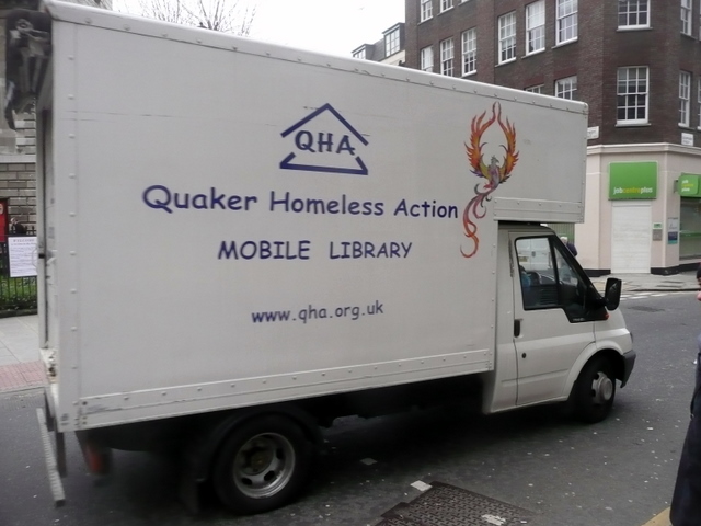 The Ford Transit mobile library van belonging to Quaker Homeless Action